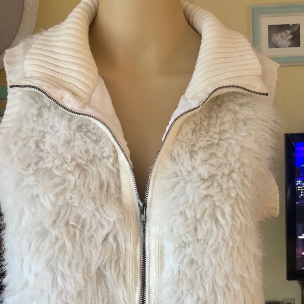 Fuzzy white sweater vest